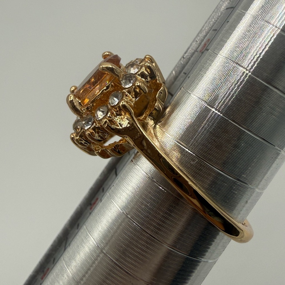 Gold-Tone Amber Halo Ring with Clear Accent Stones - Picture 7 of 9